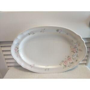 Pfaltzgraff Tea Rose 14-5/8" scalloped edge stoneware serving platter plate